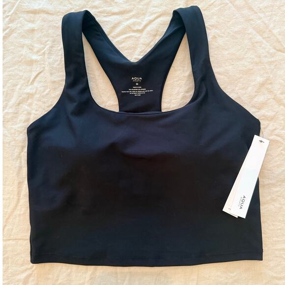 Aqua Athletic NWT | women's black sports workout crop top with bra | size medium - Picture 1 of 6